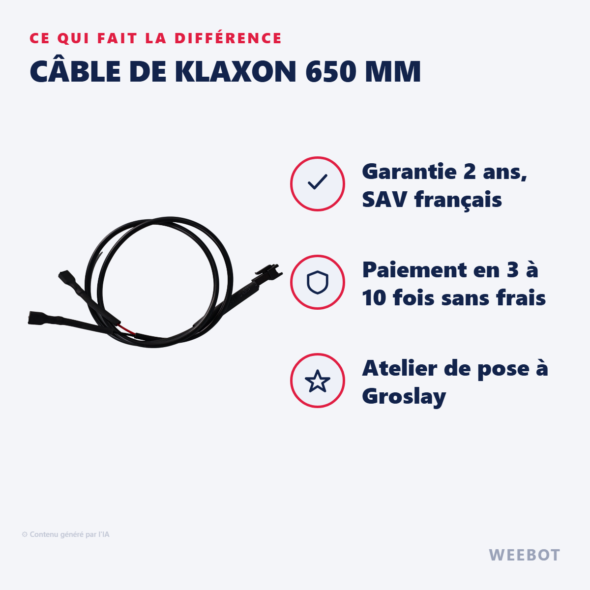 Câble de Klaxon 650 mm : les points forts