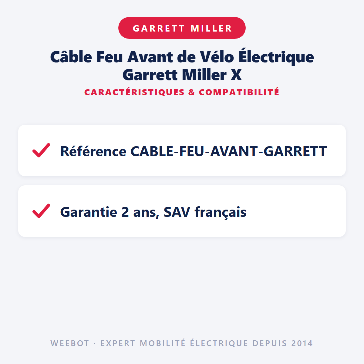 Câble Feu Avant de Vélo Électrique Garrett Miller X : caractéristiques et compatibilité