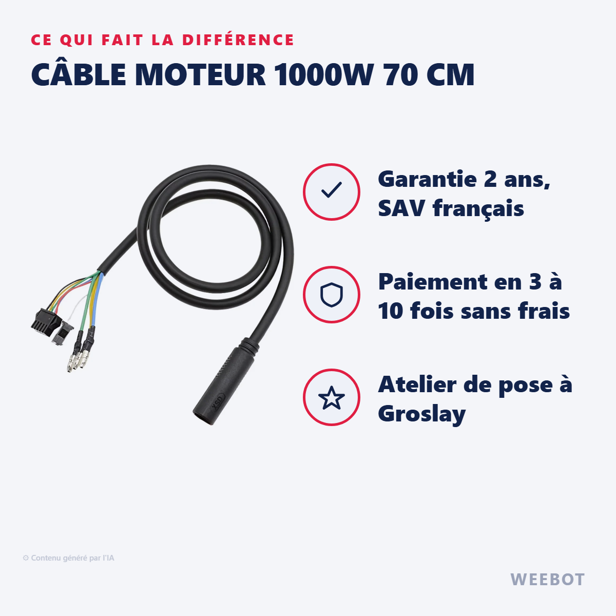 Câble Moteur 1000W 70 cm : les points forts