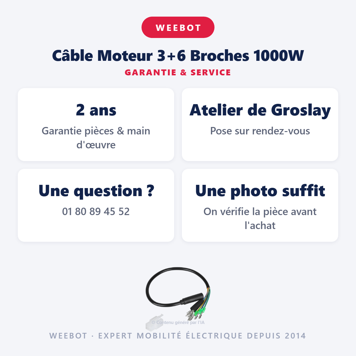 Câble Moteur 3+6 Broches 1000W : garantie 2 ans et service après-vente