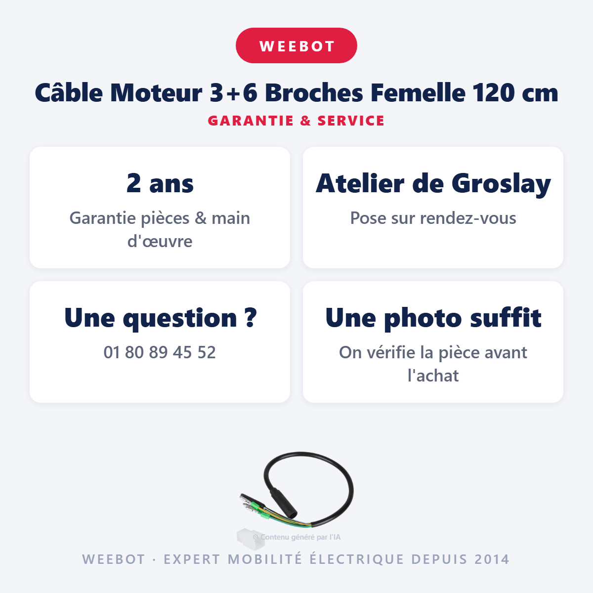 Câble Moteur 3+6 Broches Femelle 120 cm : garantie 2 ans et service après-vente