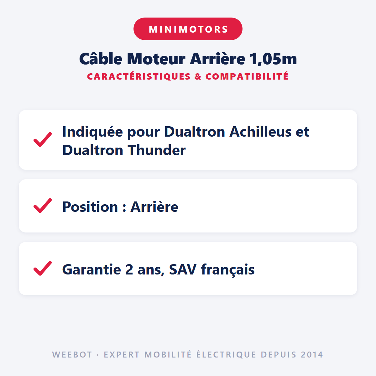 Câble Moteur Arrière 1,05m : caractéristiques et compatibilité