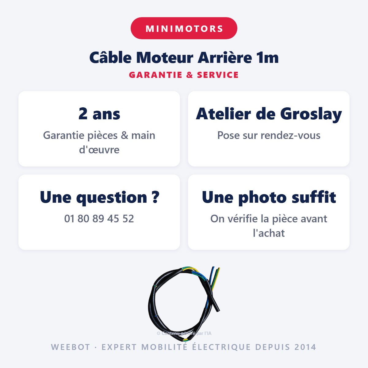 Câble Moteur Arrière 1m : garantie 2 ans et service après-vente