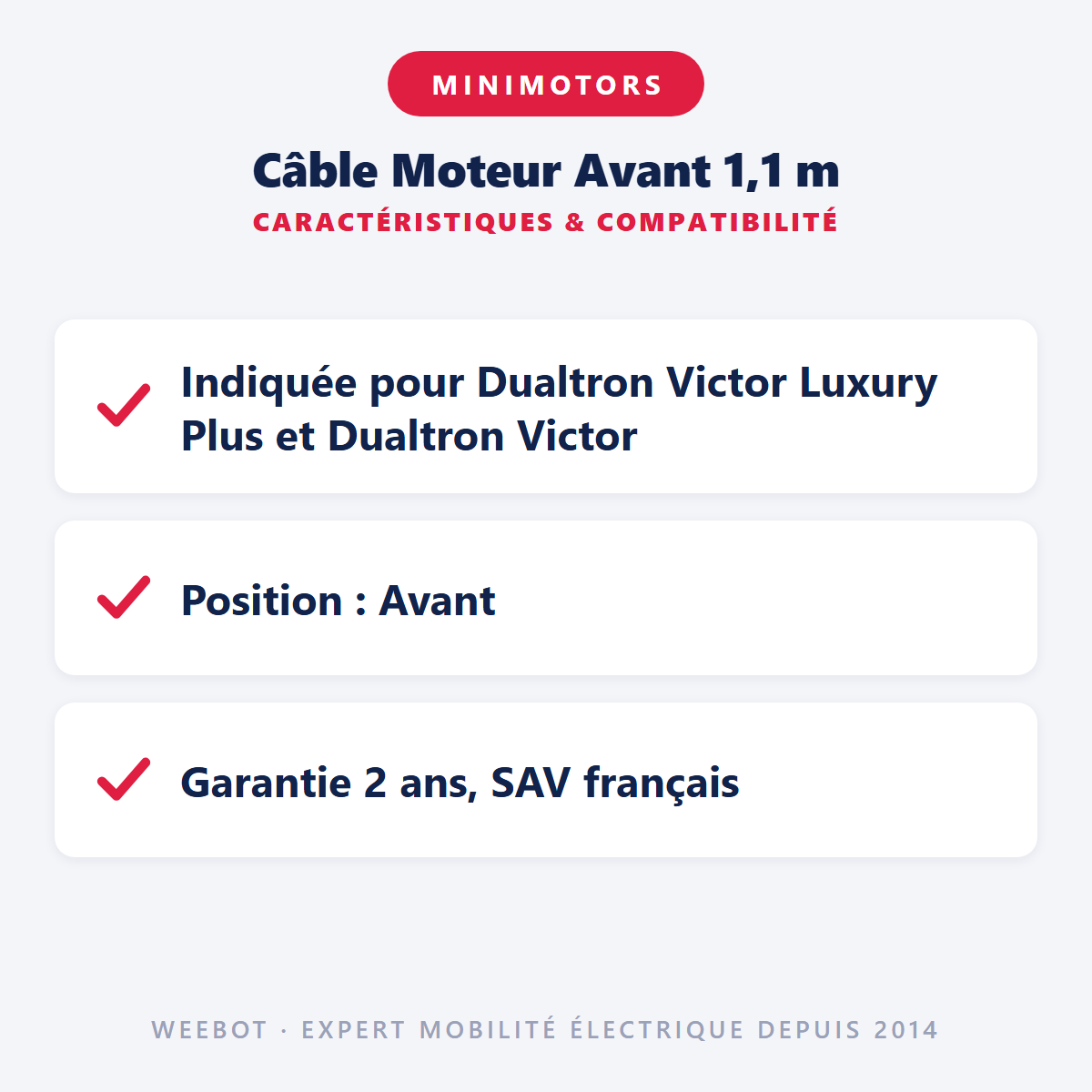 Câble Moteur Avant 1,1 m : caractéristiques et compatibilité