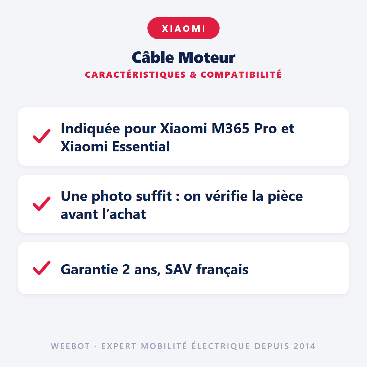 Câble Moteur pour Trottinette Électrique Xiaomi M365 / Pro / 1S / Essential - Weebot