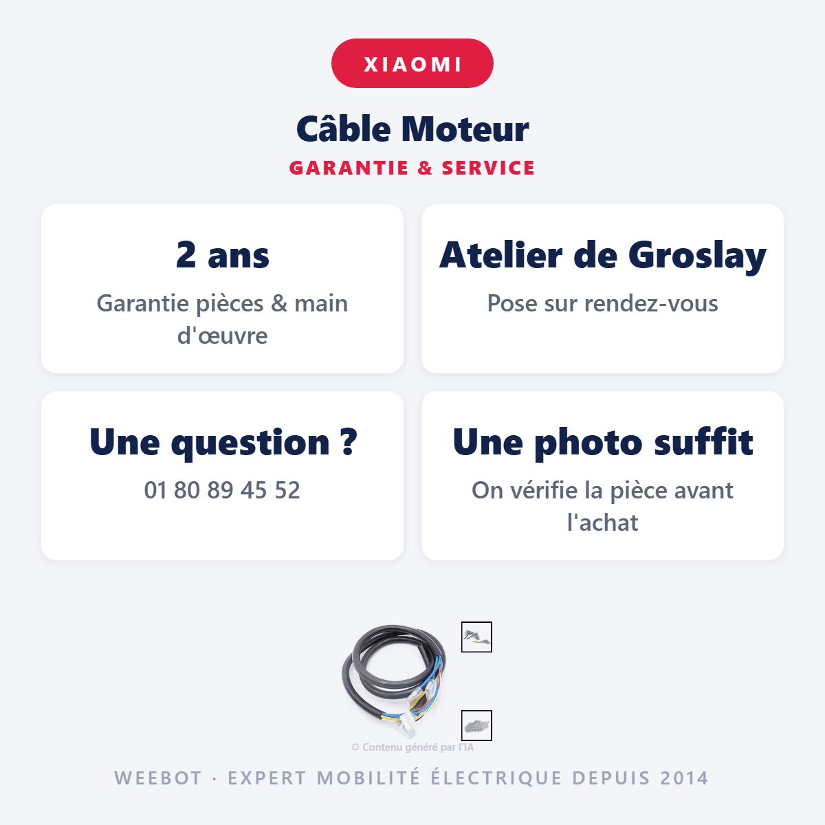 Câble Moteur pour Trottinette Électrique Xiaomi Mi3 Lite / Mi4 / Mi4 Lite - Weebot