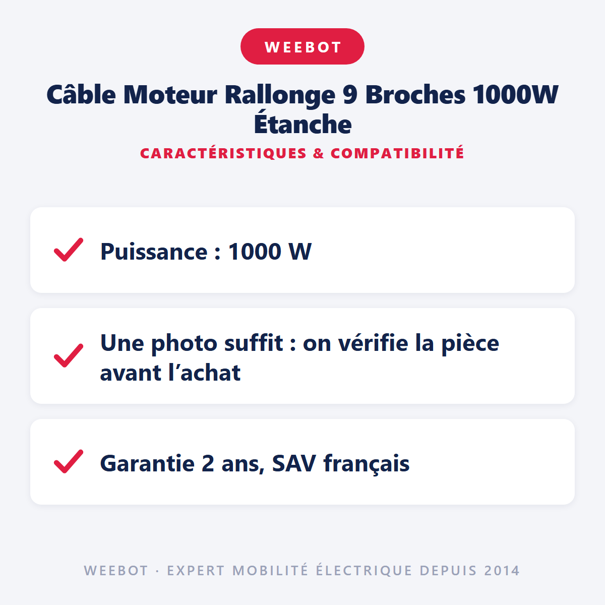 Câble Moteur Rallonge 9 Broches 1000W Étanche : caractéristiques et compatibilité