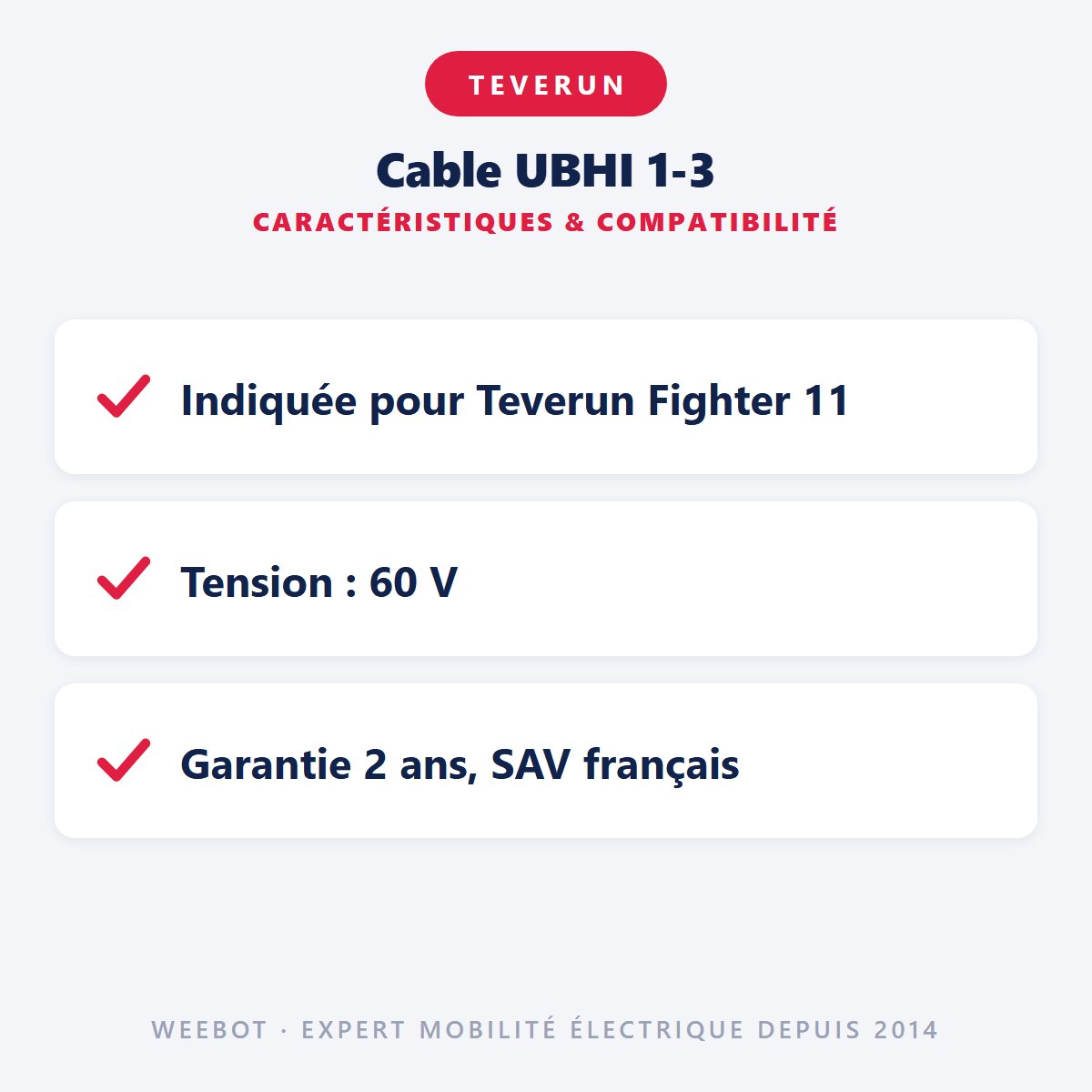 Cable UBHI 1-3 pour Trottinette Electrique 60V Teverun Fighter 11 et 11 Plus - Weebot