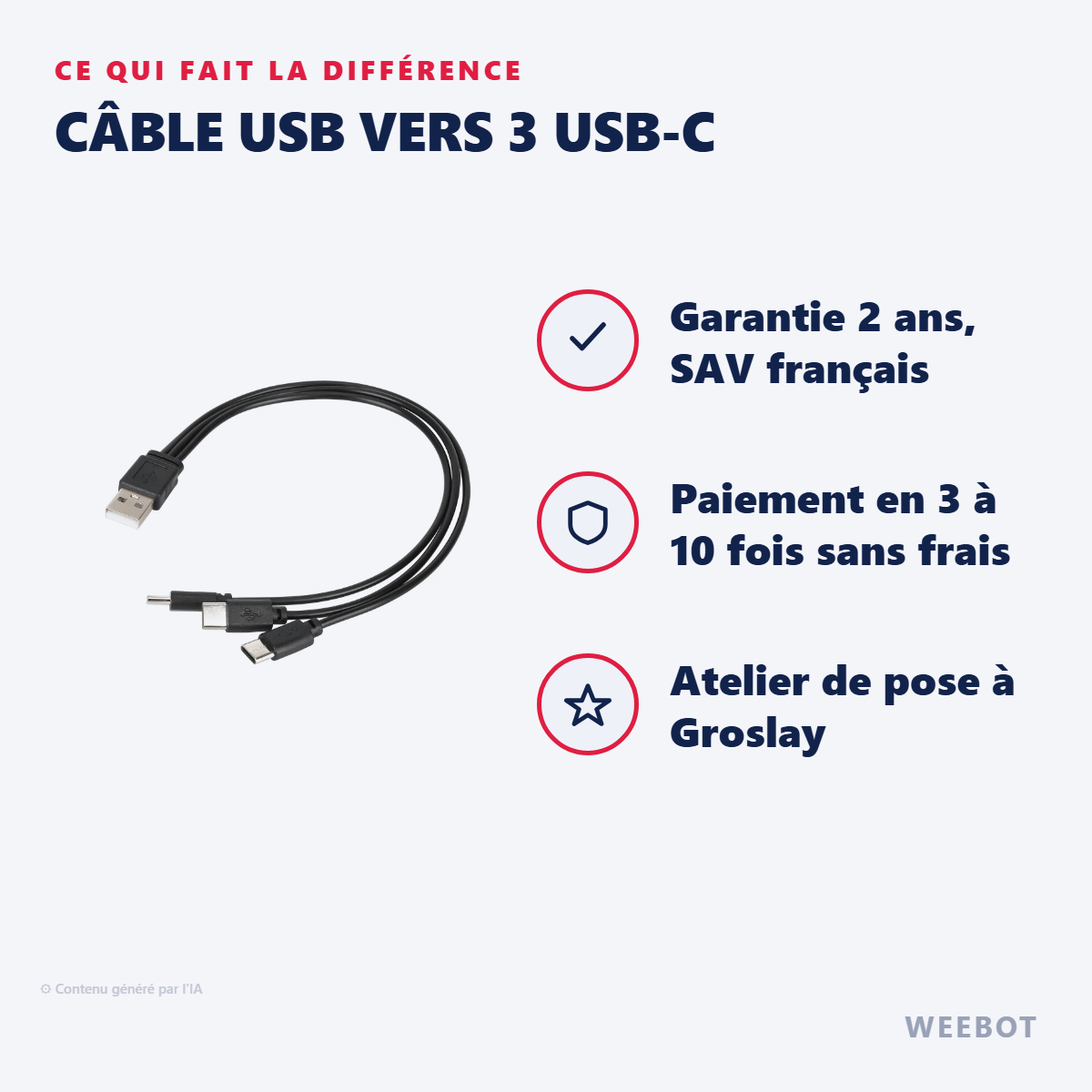 Câble USB vers 3 USB-C : les points forts