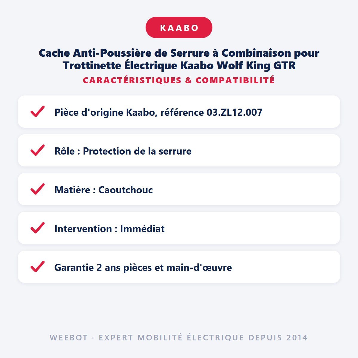 Cache Anti-Poussière de Serrure à Combinaison pour Trottinette Électrique Kaabo Wolf King GTR - Weebot