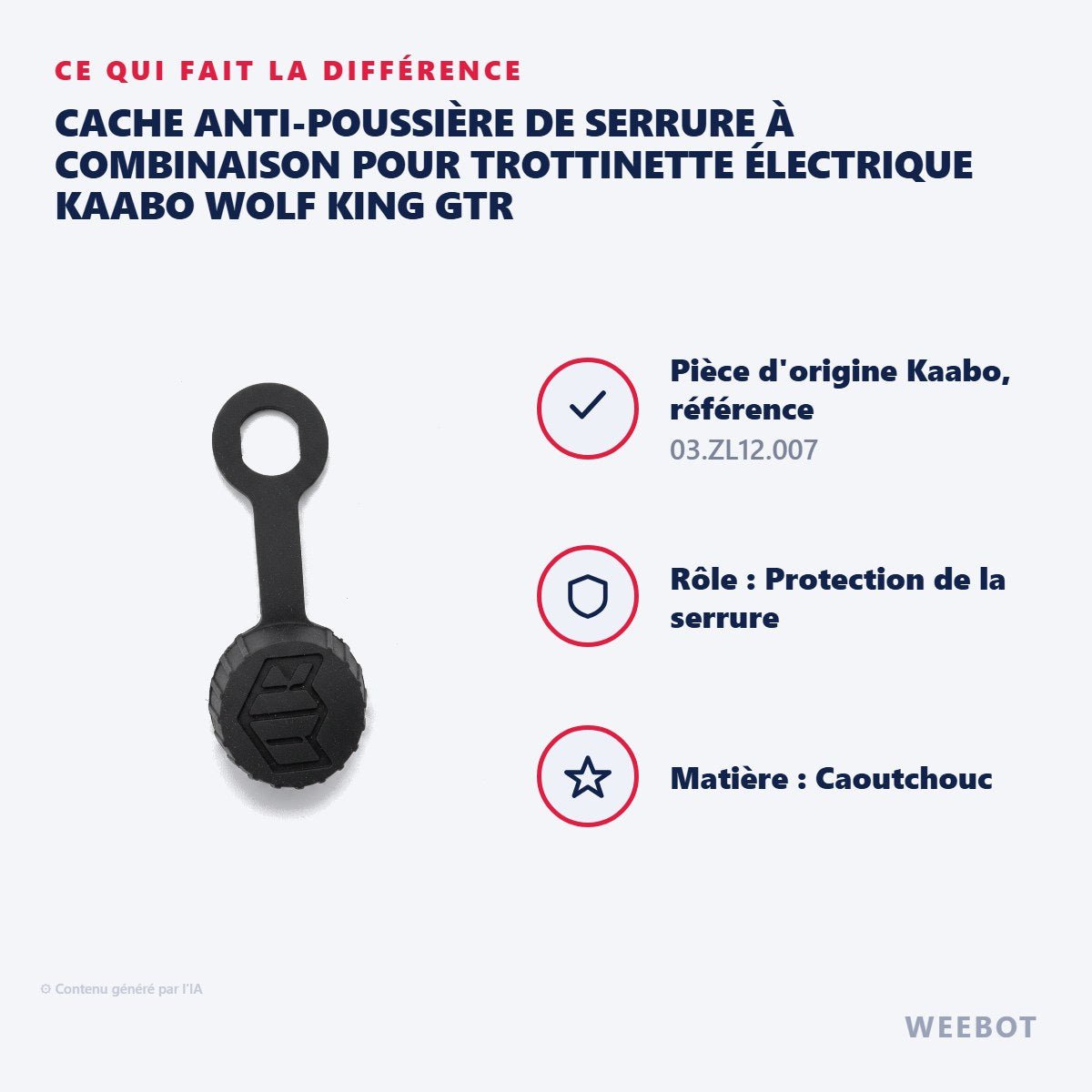 Cache Anti-Poussière de Serrure à Combinaison pour Trottinette Électrique Kaabo Wolf King GTR - Weebot