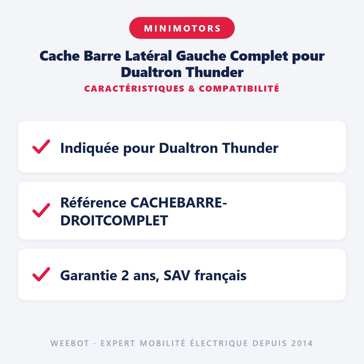 Cache Barre Latéral Gauche Complet pour Dualtron Thunder : caractéristiques et compatibilité