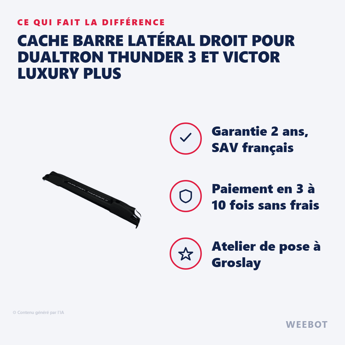 Cache Barre Latéral Droit pour Dualtron Thunder 3 et Victor Luxury Plus (Sans Electronique) - Weebot