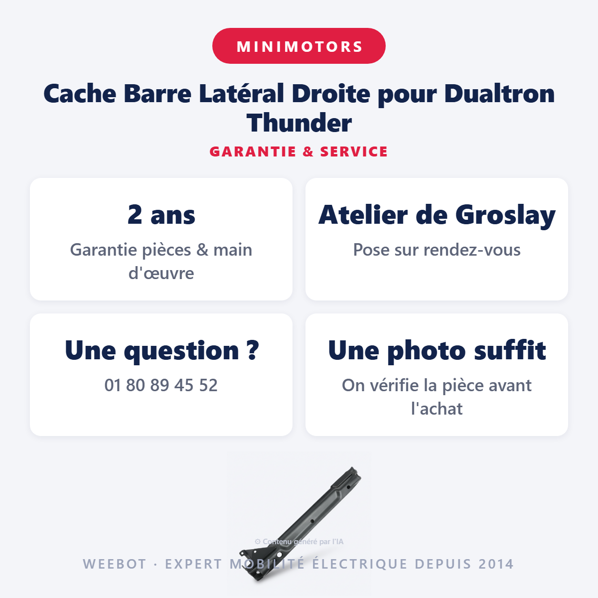 Cache Barre Latéral Droite pour Dualtron Thunder : garantie 2 ans et service après-vente