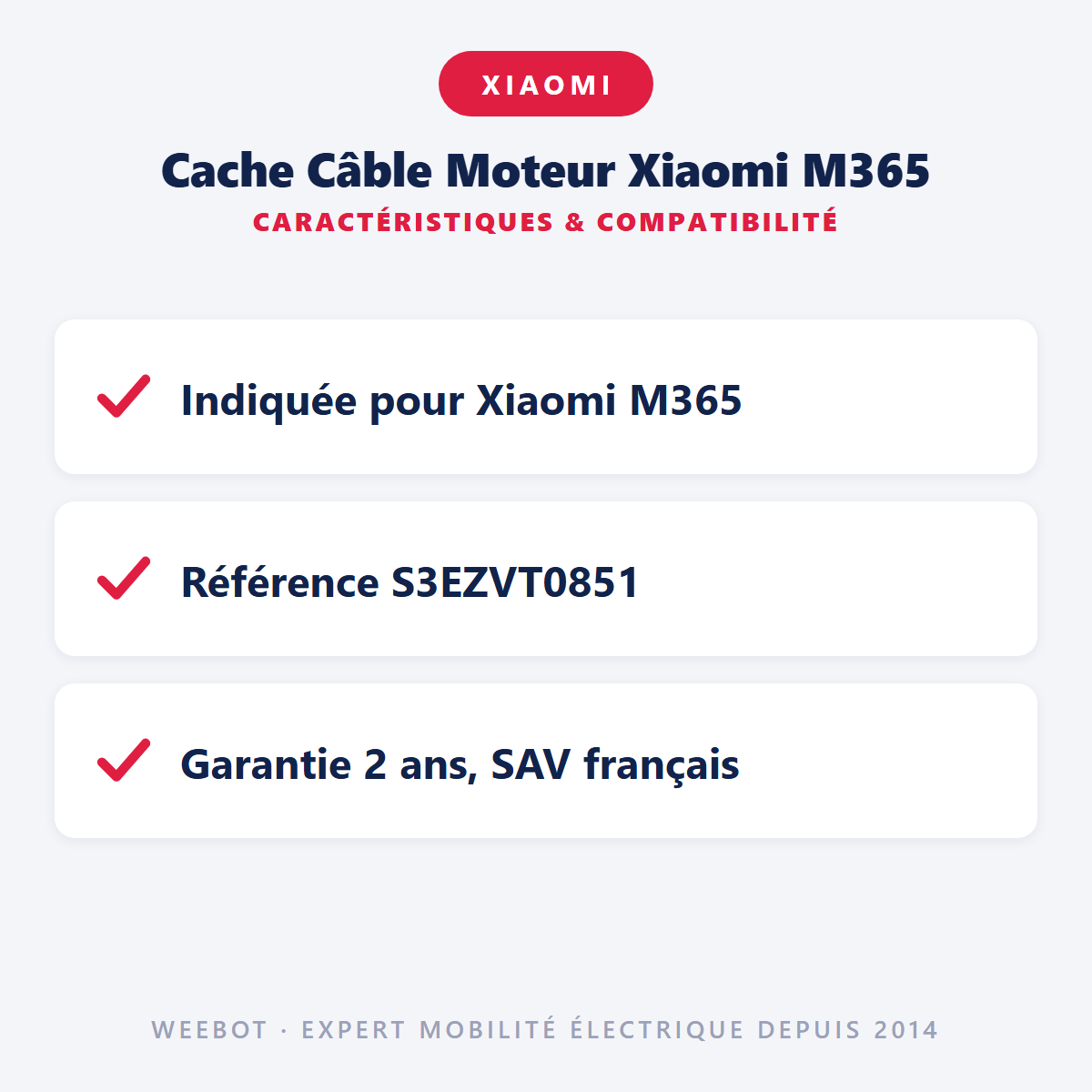 Cache Câble Moteur Xiaomi M365 : caractéristiques et compatibilité