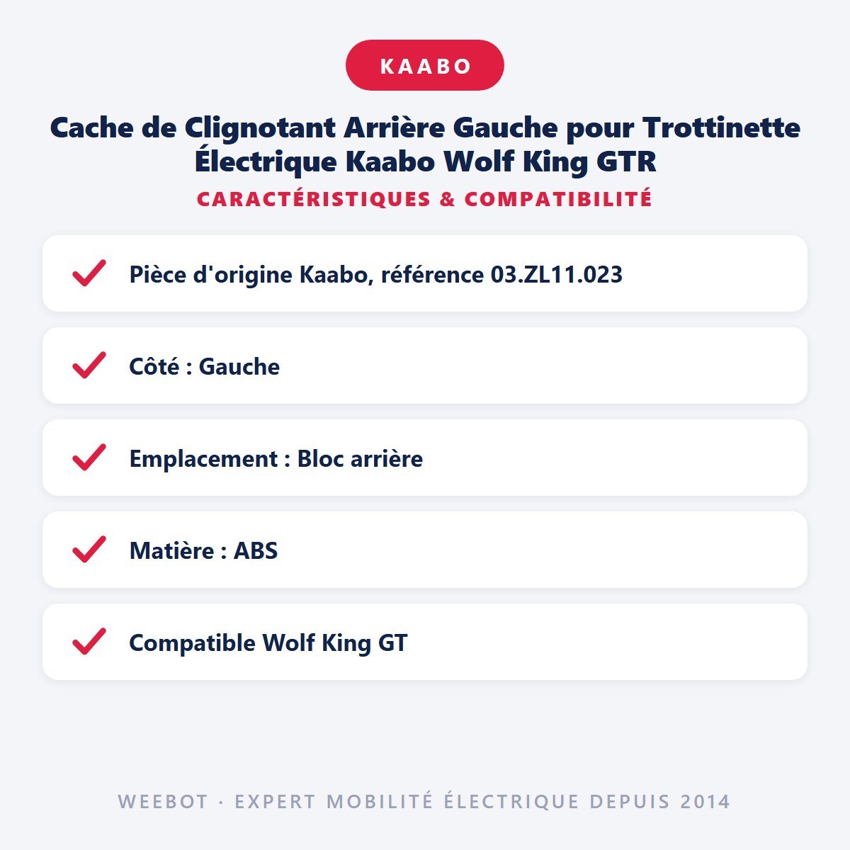 Cache de Clignotant Arrière Gauche pour Trottinette Électrique Kaabo Wolf King GTR - Weebot