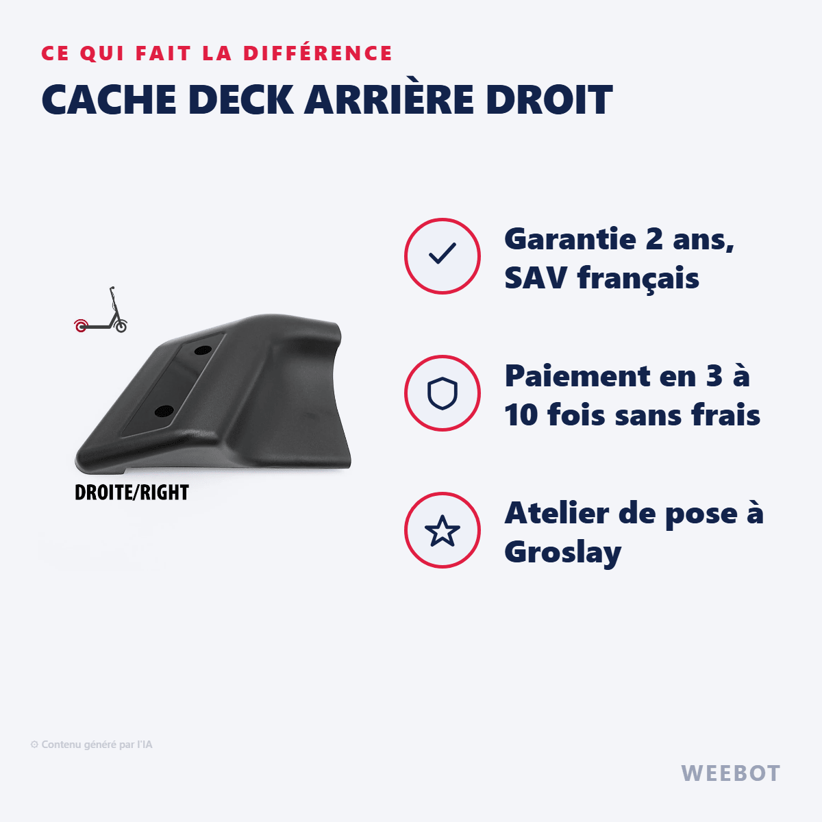 Cache Deck Arrière Droit pour Trottinette Électrique Ocean Drive X9 - Weebot
