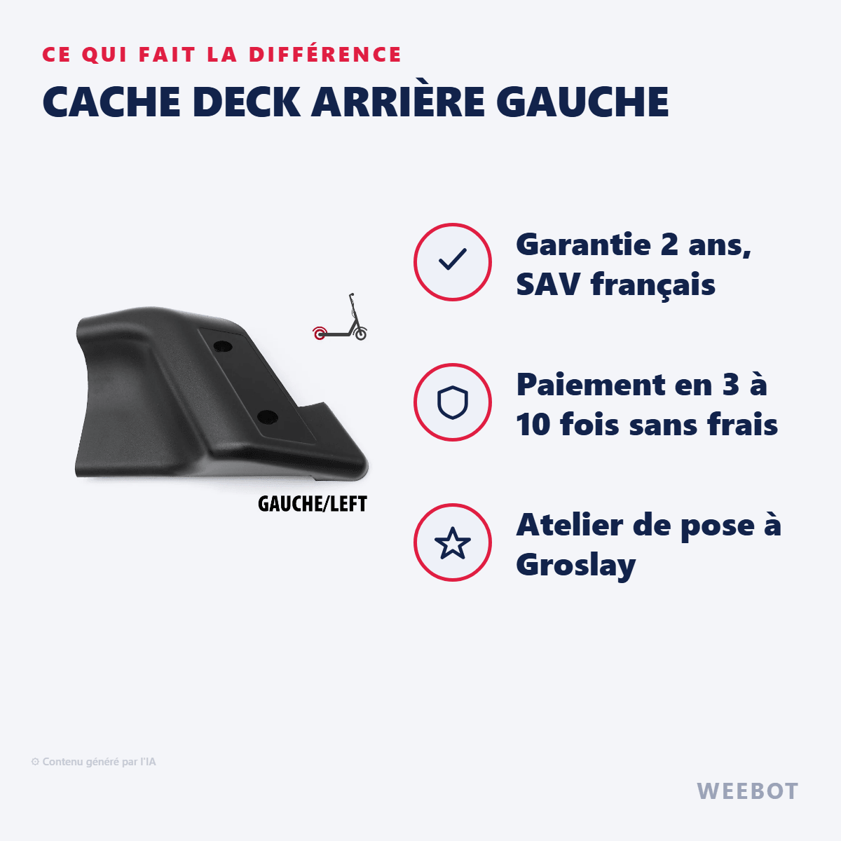 Cache Deck Arrière Gauche pour Trottinette Électrique Ocean Drive X9 - Weebot