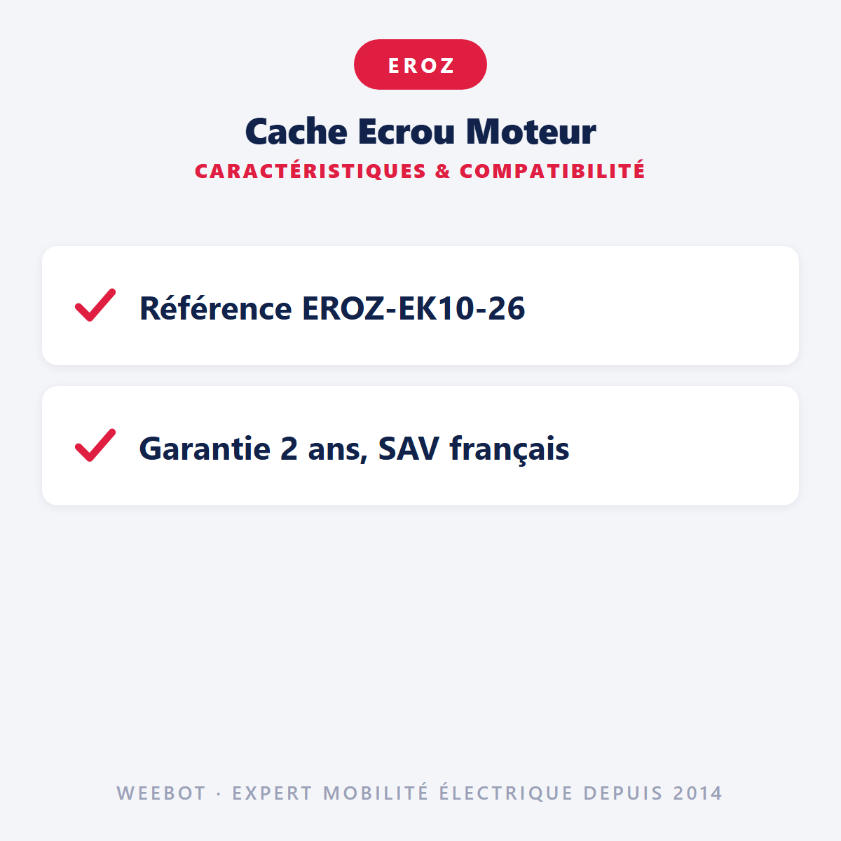 Cache Ecrou Moteur pour Trottinette Electrique Eroz EK10 (Nouvelle Version) - Weebot