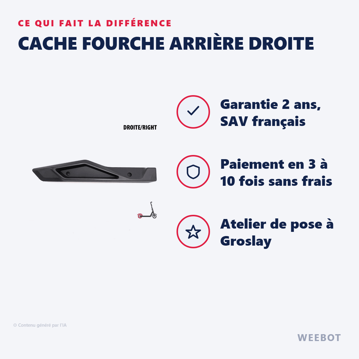 Cache Fourche Arrière Droite pour Trottinette Électrique Ninebot Segway ZT3 Pro - Weebot