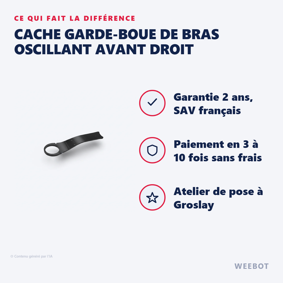 Cache Garde-Boue de Bras Oscillant Avant Droit : les points forts