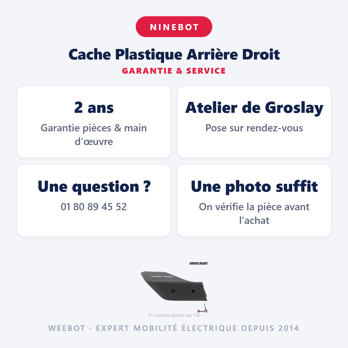 Cache Plastique Arrière Droit pour Trottinette Électrique Ninebot Segway Max G2 - Weebot