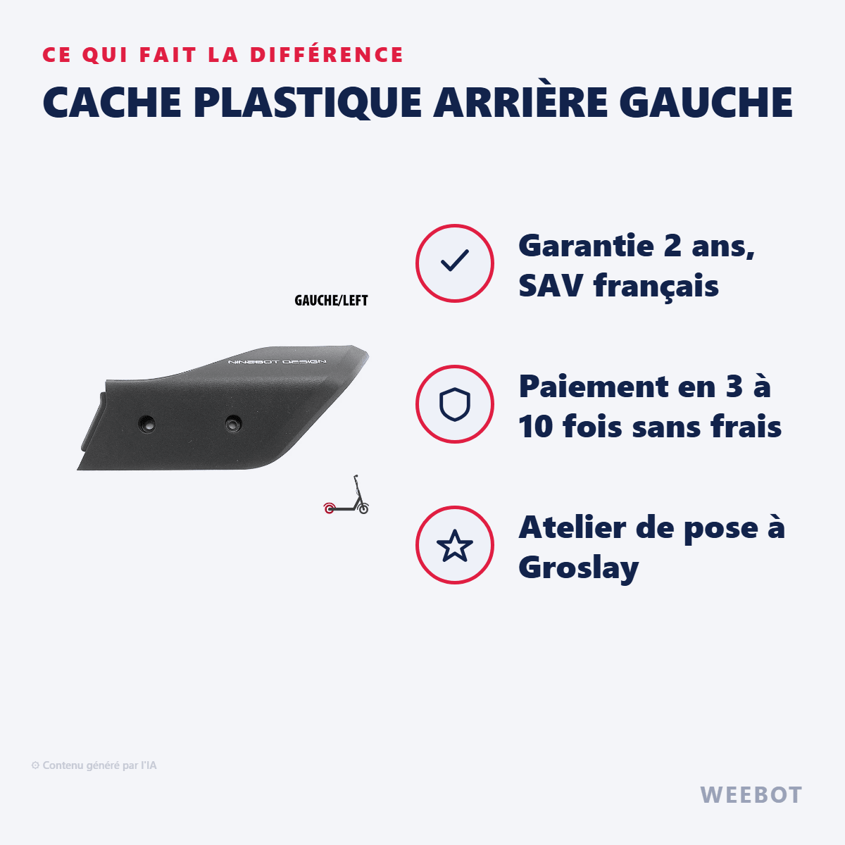 Cache Plastique Arrière Gauche pour Trottinette Électrique Ninebot Segway Max G2 - Weebot