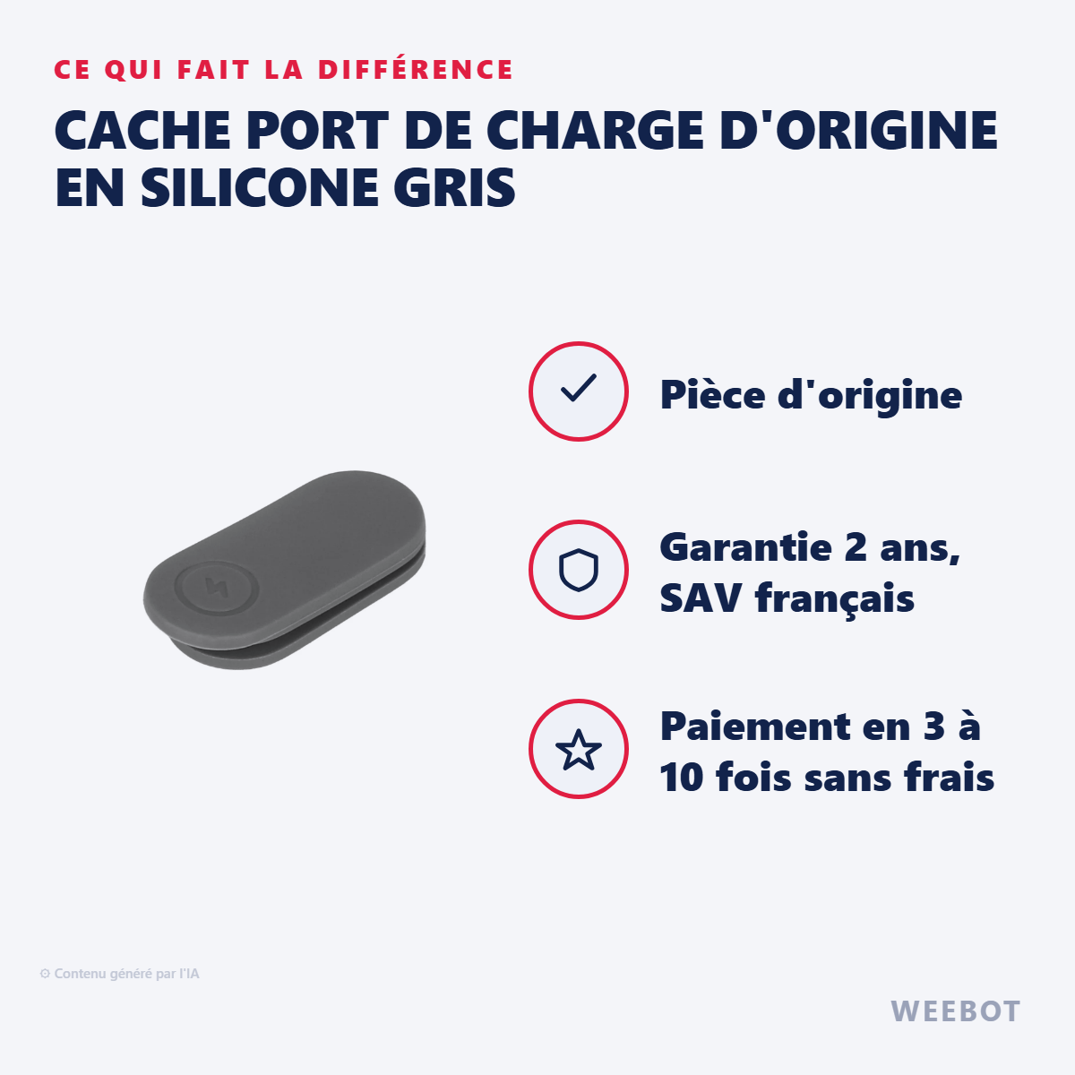 Cache Port de Charge d'Origine en Silicone Gris : les points forts