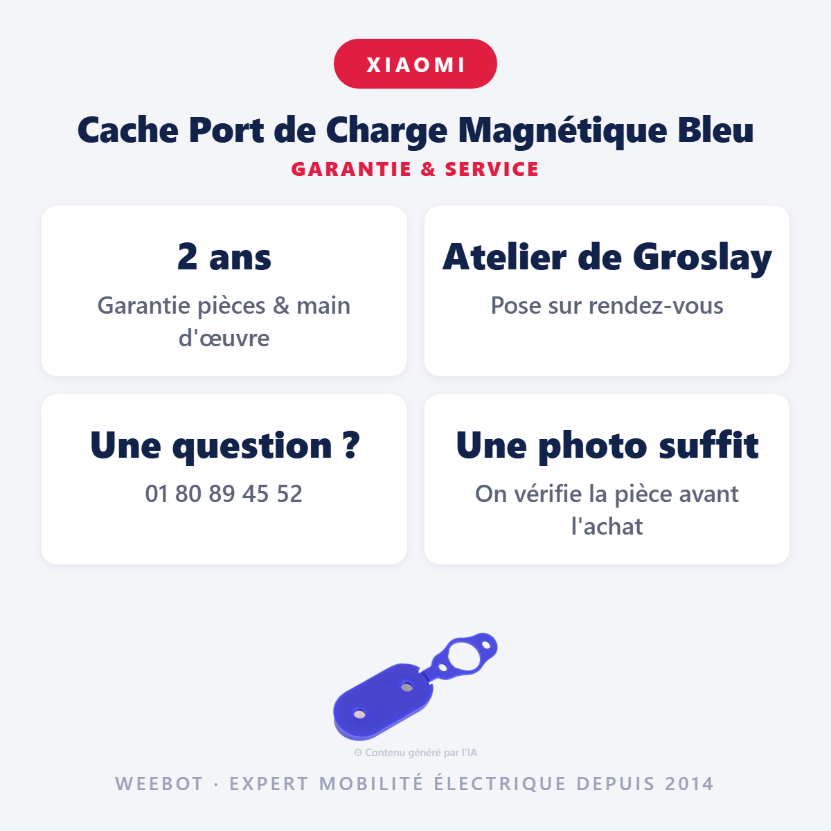Cache Port de Charge Magnétique Bleu : garantie 2 ans et service après-vente