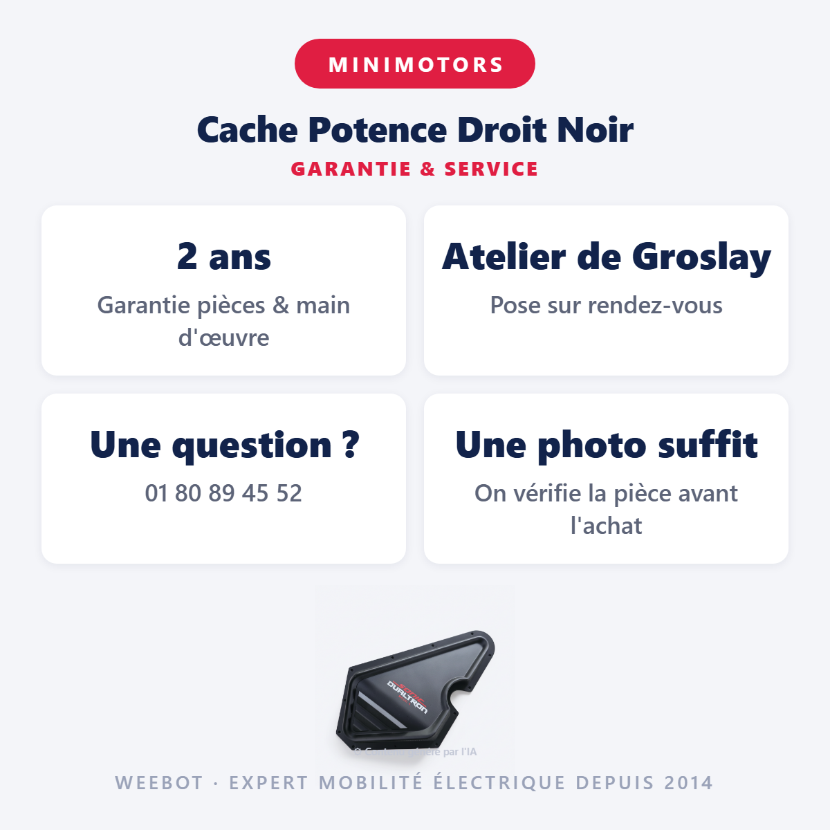 Cache Potence Droit Noir : garantie 2 ans et service après-vente