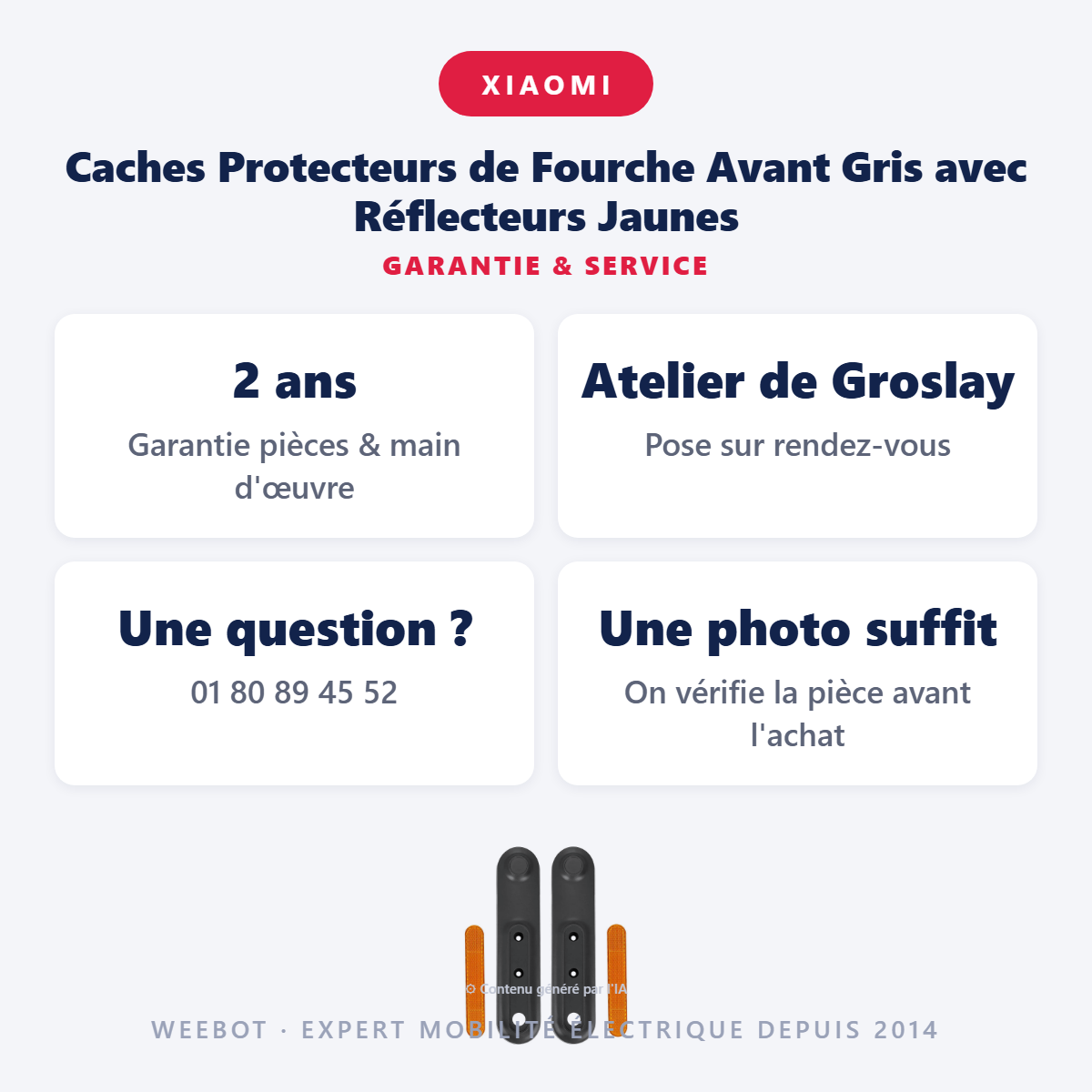 Caches Protecteurs de Fourche Avant Gris avec Réflecteurs Jaunes : garantie 2 ans et service après-vente