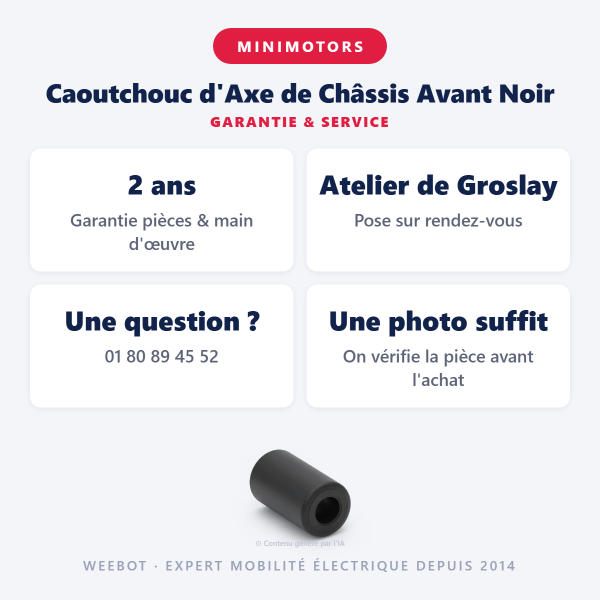 Caoutchouc d'Axe de Châssis Avant Noir : garantie 2 ans et service après-vente