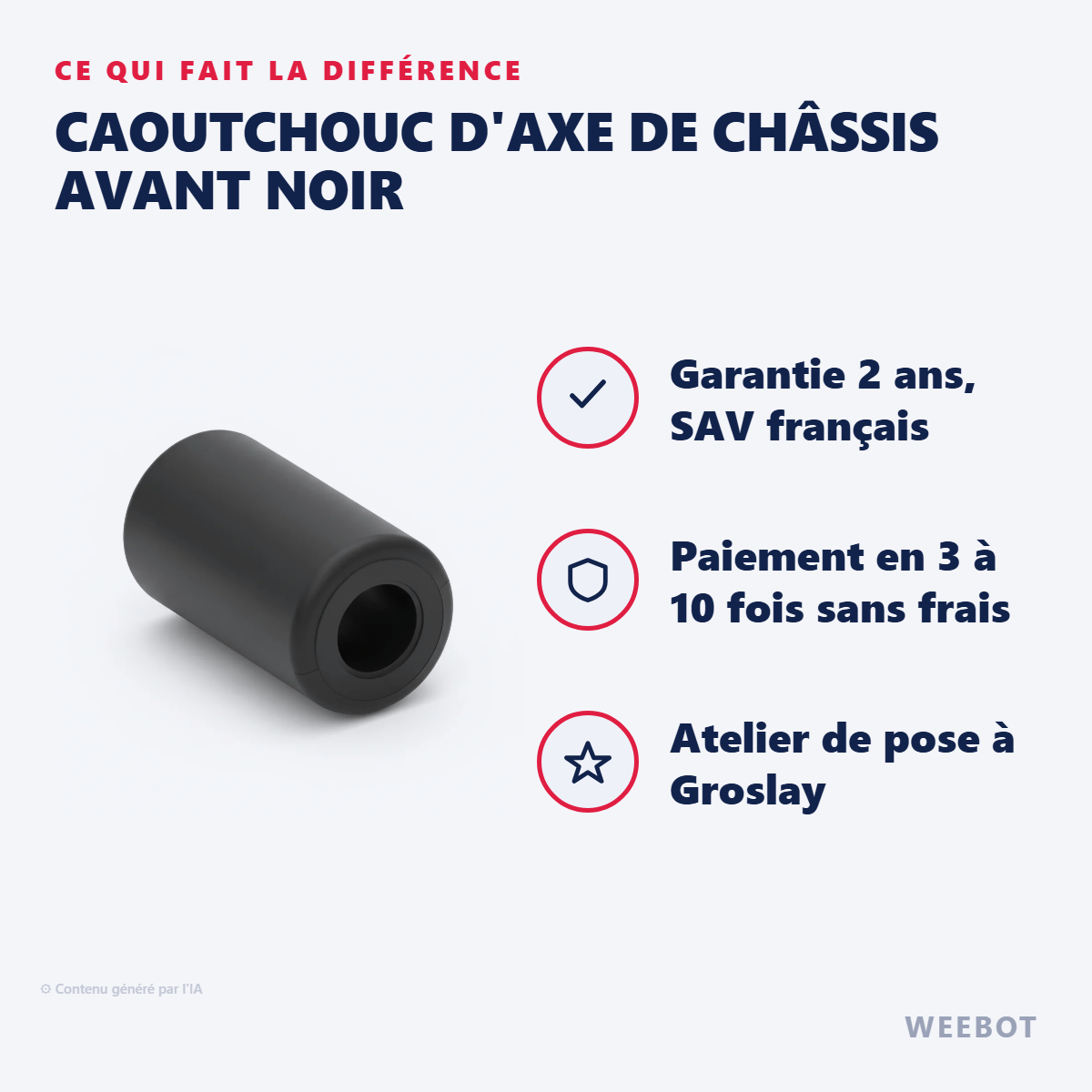 Caoutchouc d'Axe de Châssis Avant Noir : les points forts