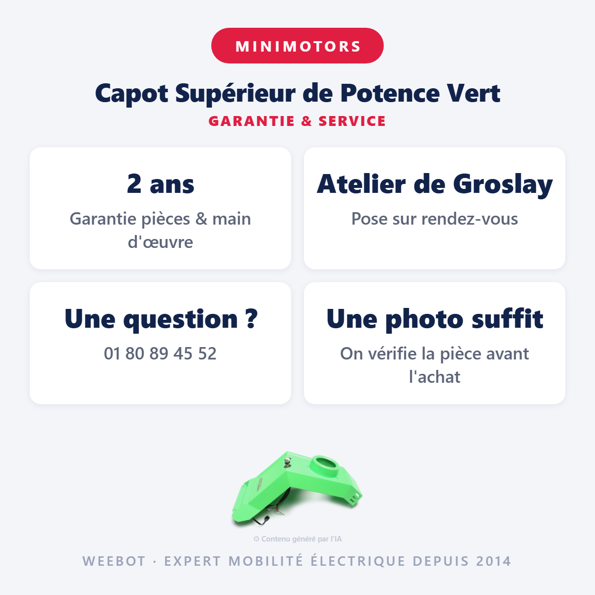 Capot Supérieur de Potence Vert : garantie 2 ans et service après-vente