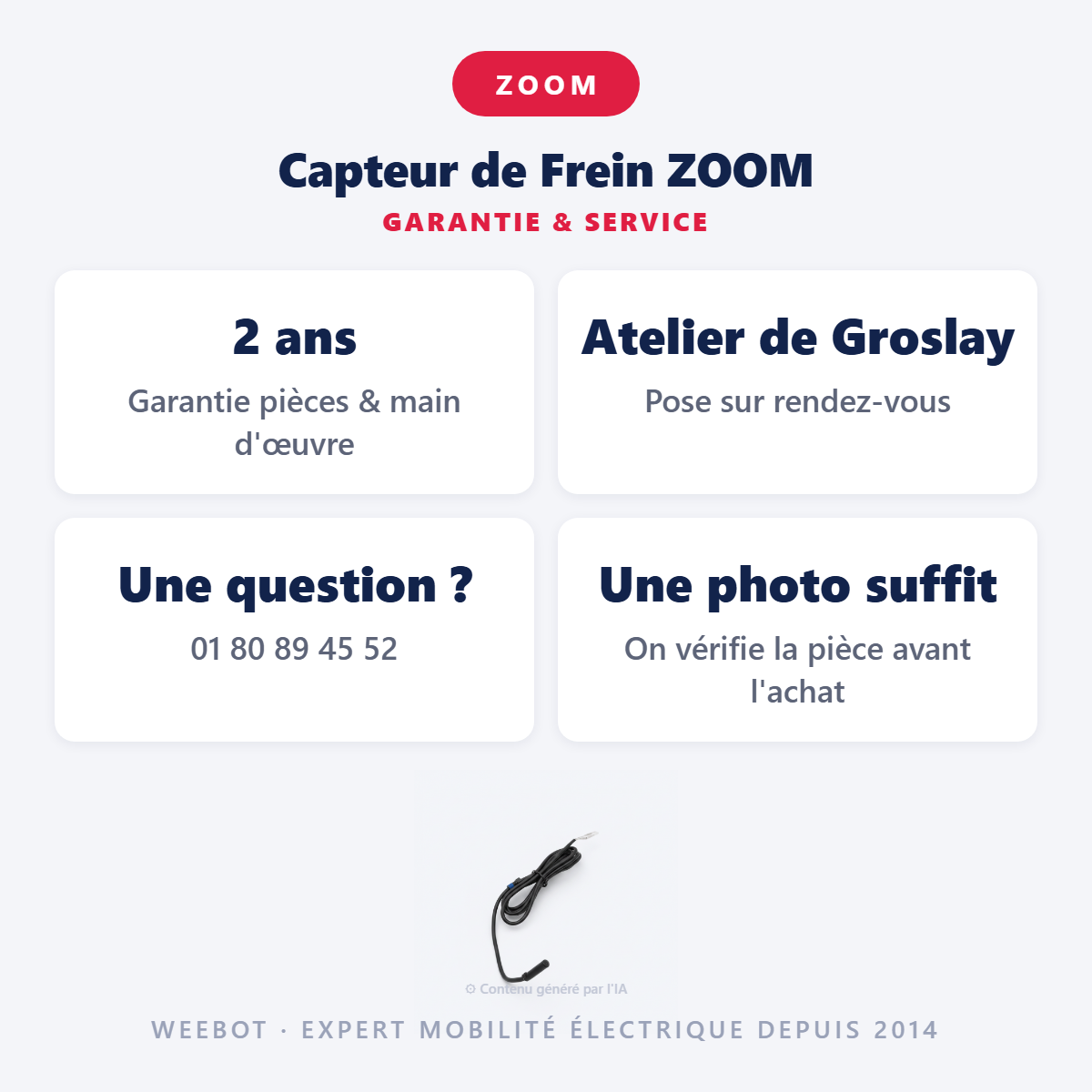Capteur de Frein ZOOM : garantie 2 ans et service après-vente