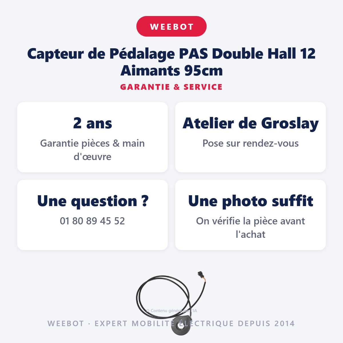 Capteur de Pédalage PAS Double Hall 12 Aimants 95cm : garantie 2 ans et service après-vente