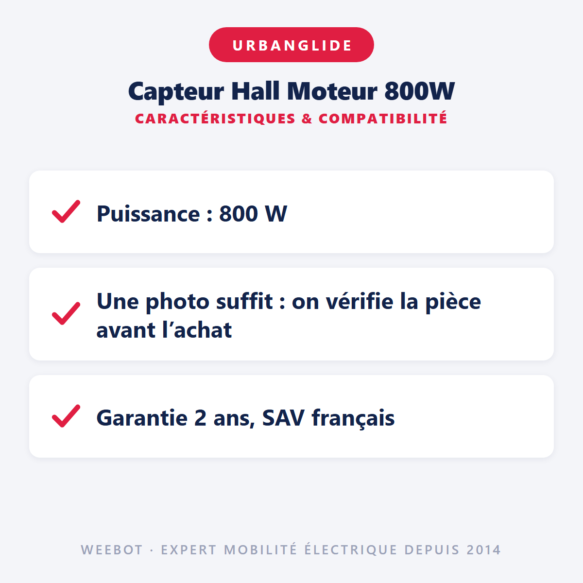 Capteur Hall Moteur 800W pour Trottinette Électrique Urbanglide E-cross - Weebot