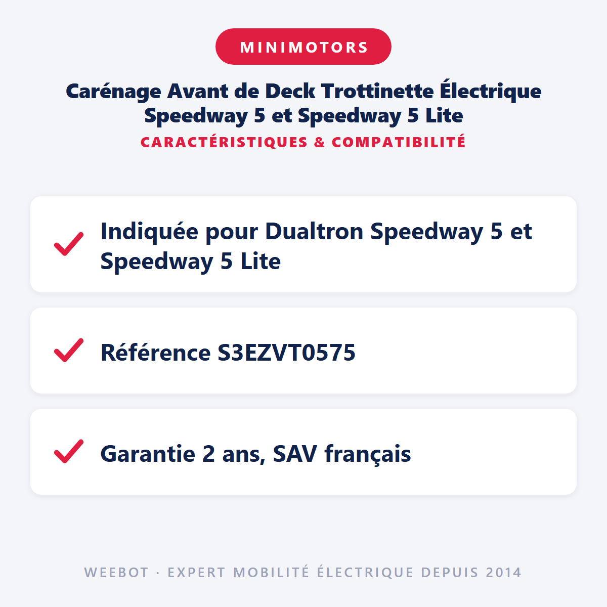 Carénage Avant de Deck Trottinette Électrique Speedway 5 et Speedway 5 Lite : caractéristiques et compatibilité
