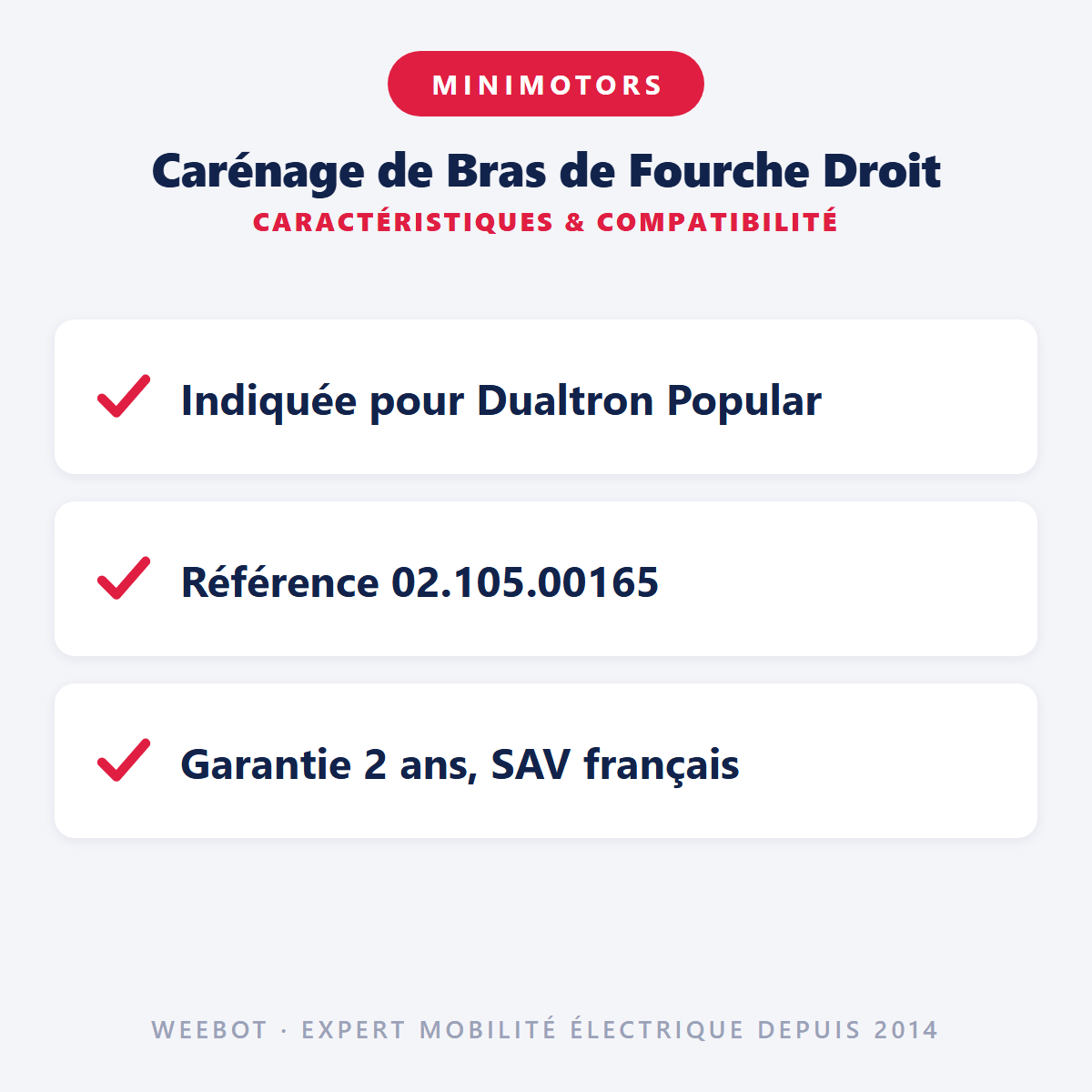 Carénage de Bras de Fourche Droit pour Trottinette Electrique Dualtron Popular - Weebot