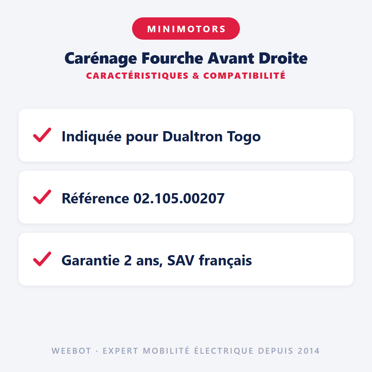 Carénage Fourche Avant Droite pour Trottinette Électrique Dualtron Togo - Weebot