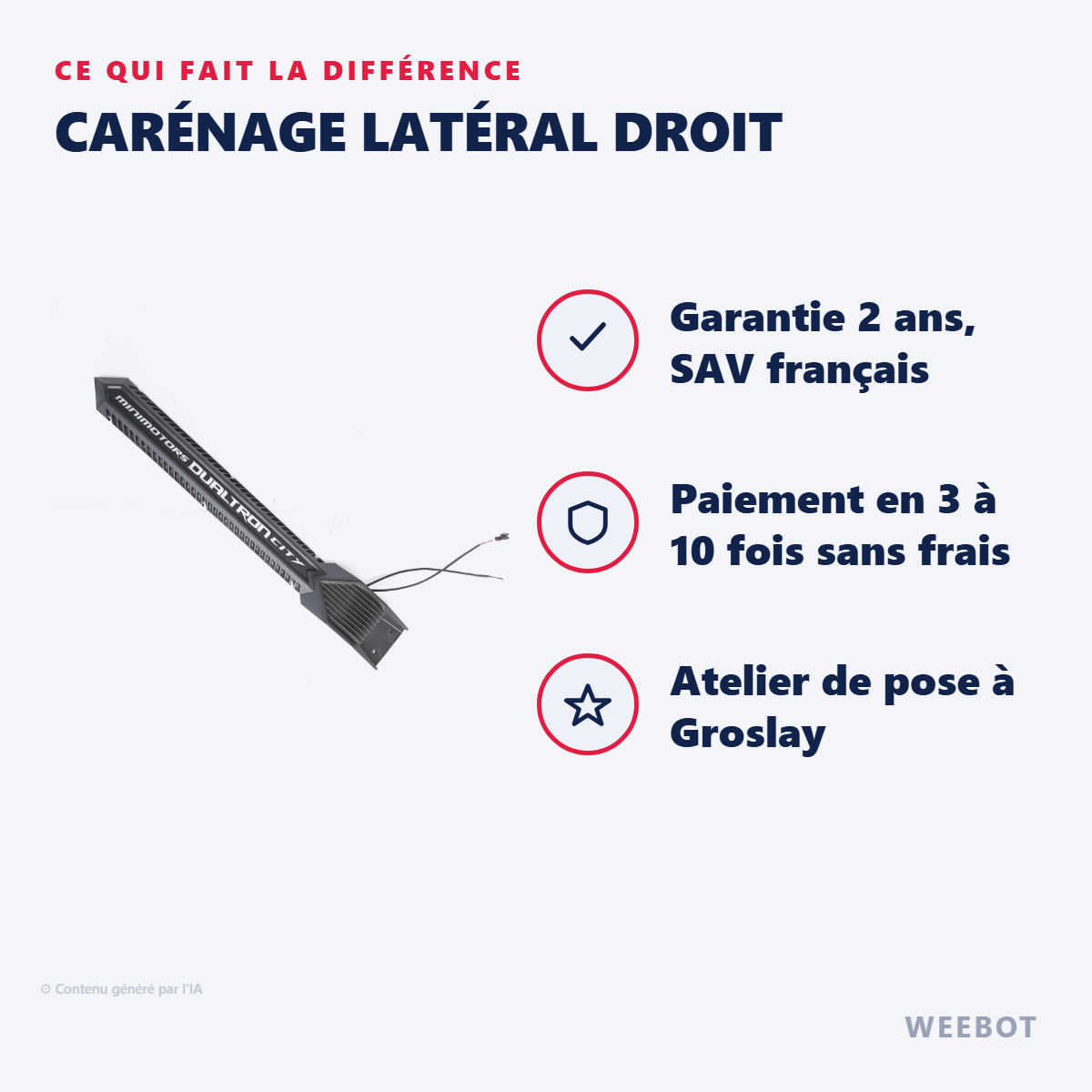 Carénage Latéral Droit : les points forts