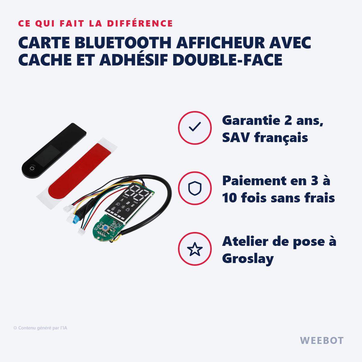 Carte Bluetooth Afficheur avec Cache et Adhésif Double-Face : les points forts