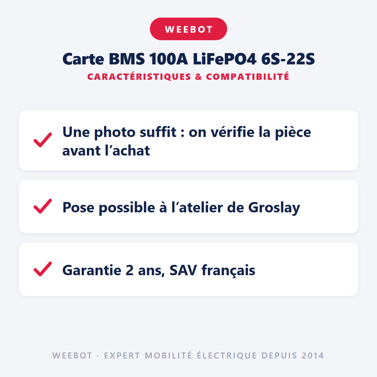 Carte BMS 100A LiFePO4 6S-22S : caractéristiques et compatibilité