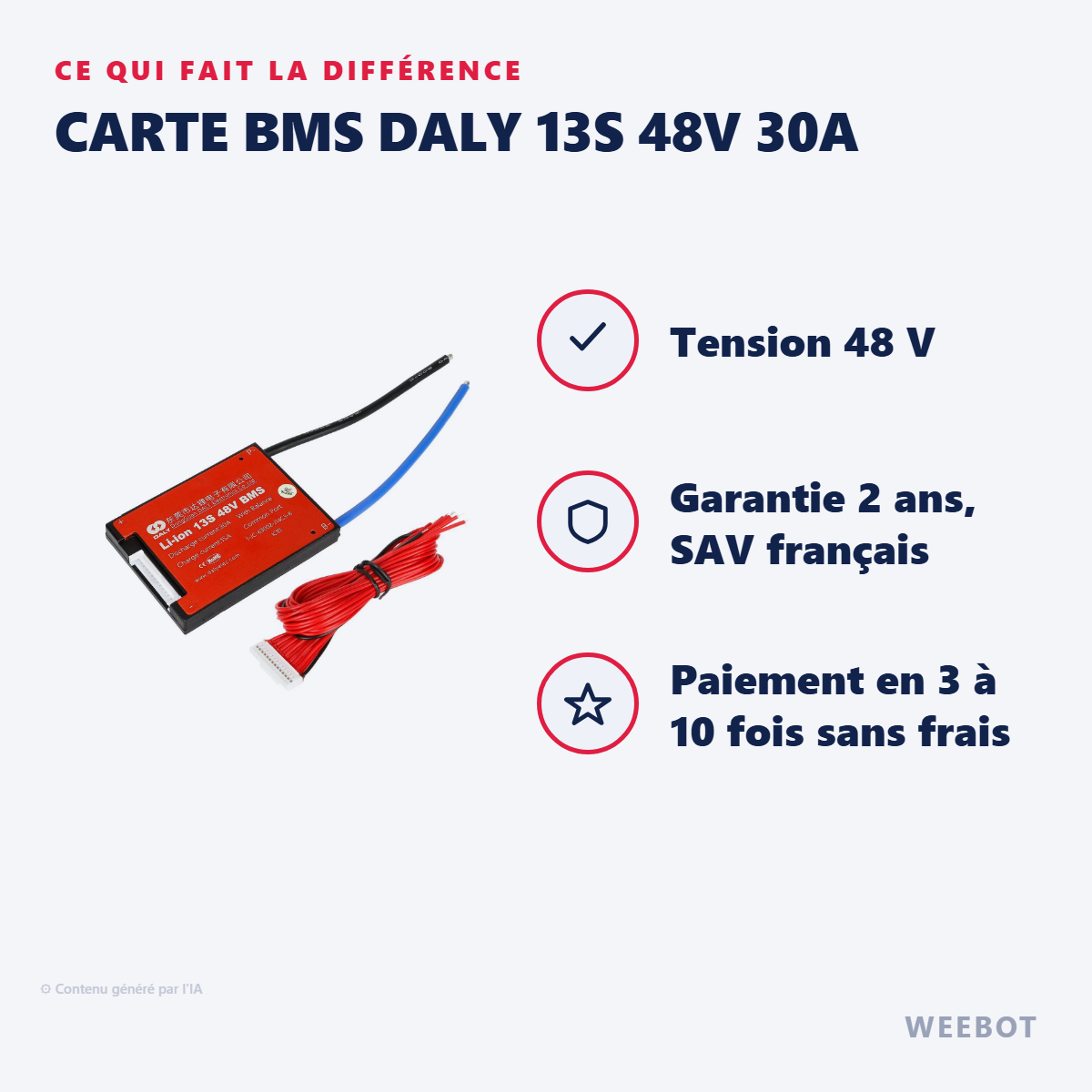 Carte BMS Daly 13S 48V 30A : les points forts