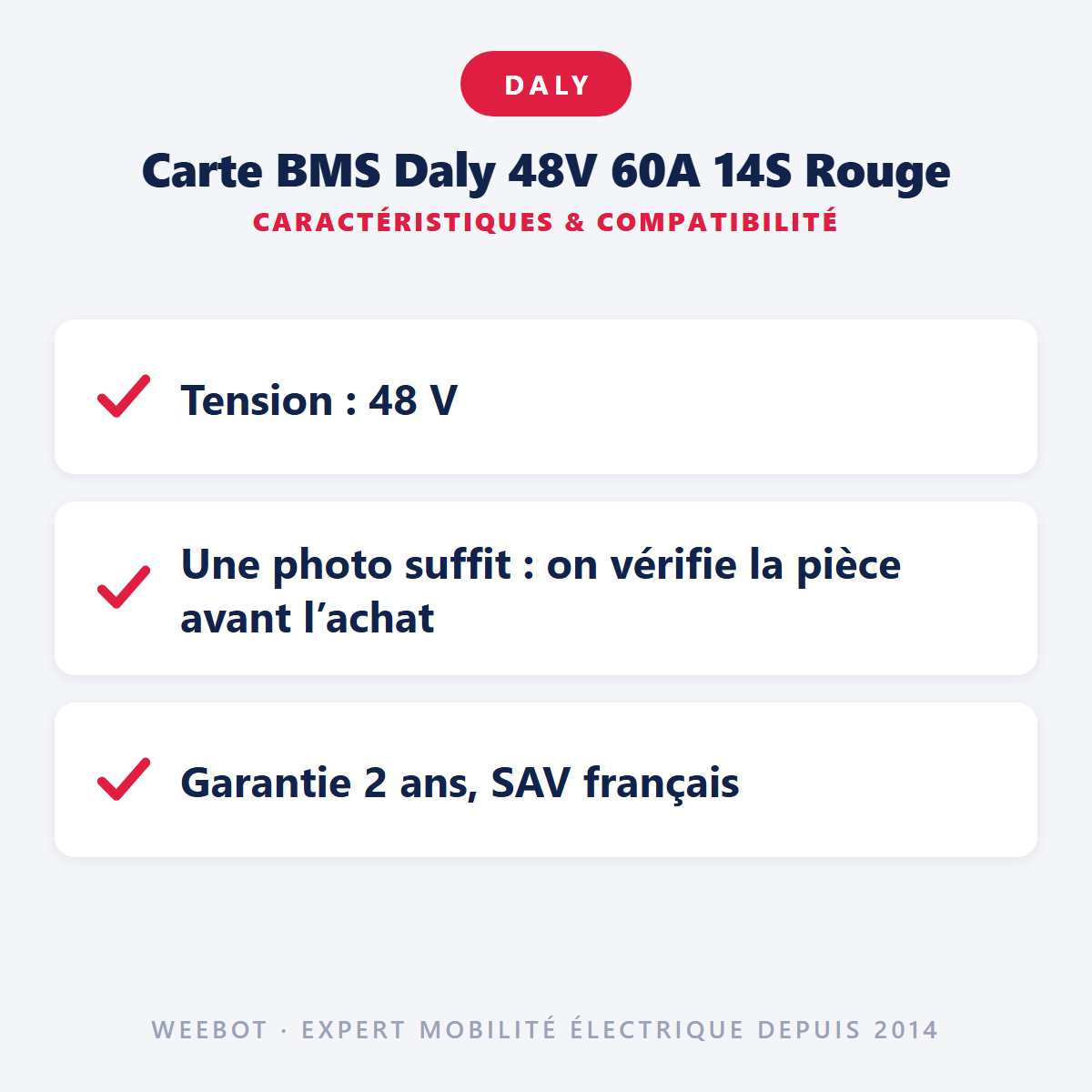 Carte BMS Daly 48V 60A 14S Rouge : caractéristiques et compatibilité