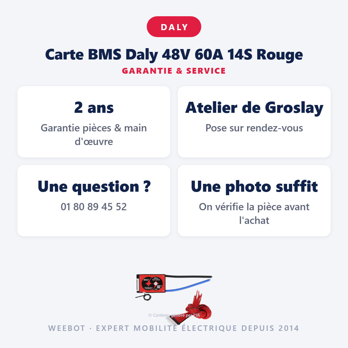 Carte BMS Daly 48V 60A 14S Rouge : garantie 2 ans et service après-vente