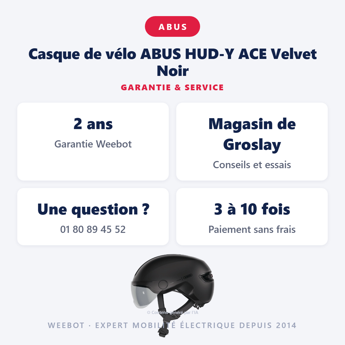 Casque de vélo ABUS HUD-Y ACE Velvet Noir : garantie 2 ans et service après-vente