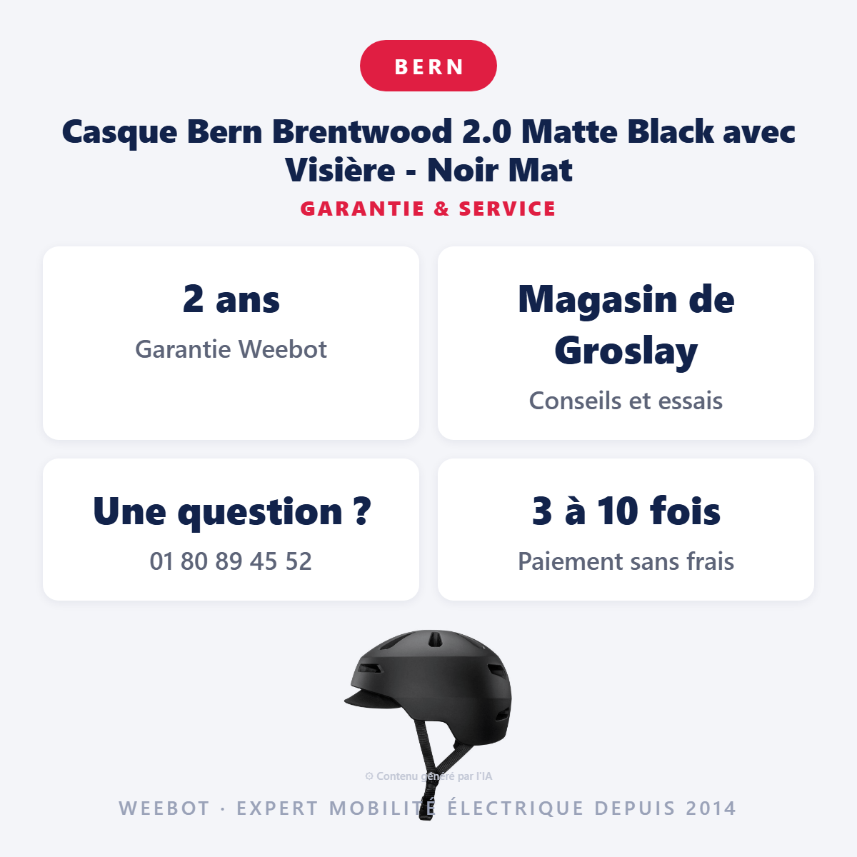 Casque Bern Brentwood 2.0 Matte Black avec Visière - Noir Mat : garantie 2 ans et service après-vente