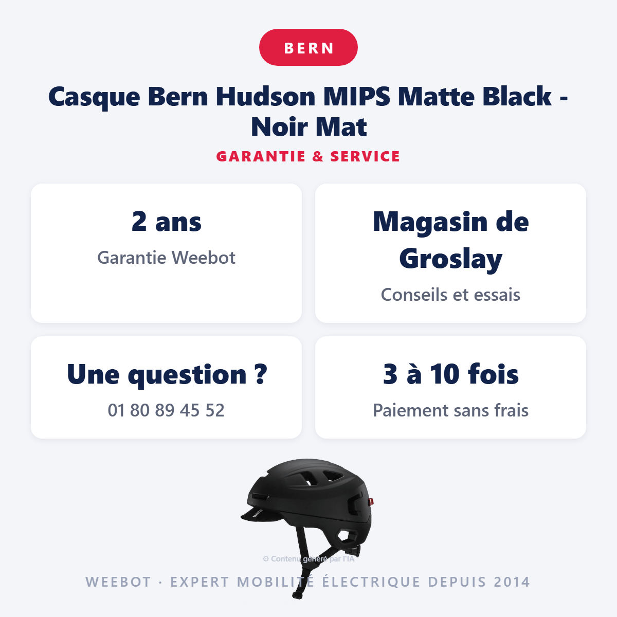 Casque Bern Hudson MIPS Matte Black - Noir Mat : garantie 2 ans et service après-vente