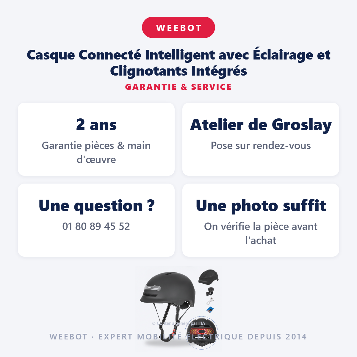 Casque Connecté Intelligent avec Éclairage et Clignotants Intégrés : garantie 2 ans et service après-vente